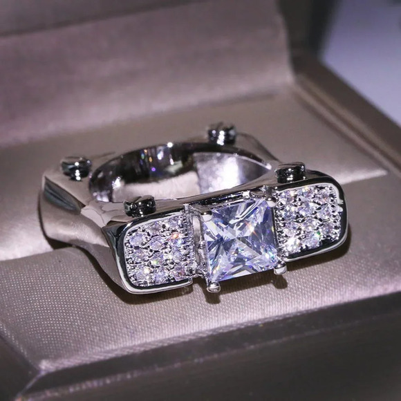 ✨ Punk Refine Cubic Princess Zircon Diamond Filled Ring for Women/Man, PD385 - Picture 1 of 6